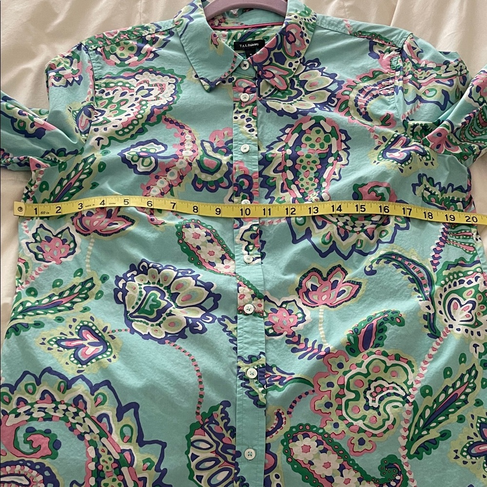 Talbots 100% Cotton Mint Green Paisley Button-Up Shirt with Pink n Navy Accents - Picture 10 of 12